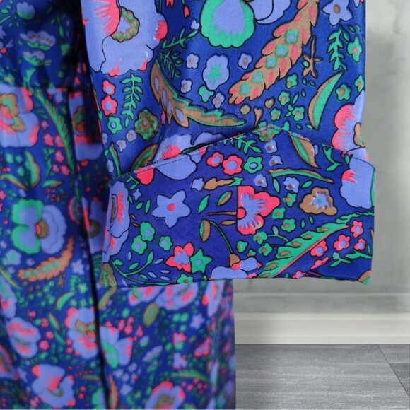 Vintage Floral Print Midi Secretary Dress Size 14 Purple Shirtwaist - Picture 12 of 16